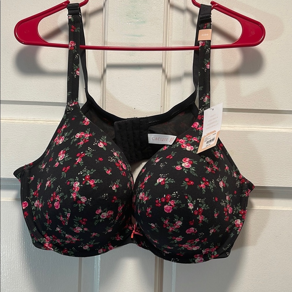 Cacique Black and Pink Floral Bra with Underwire Support